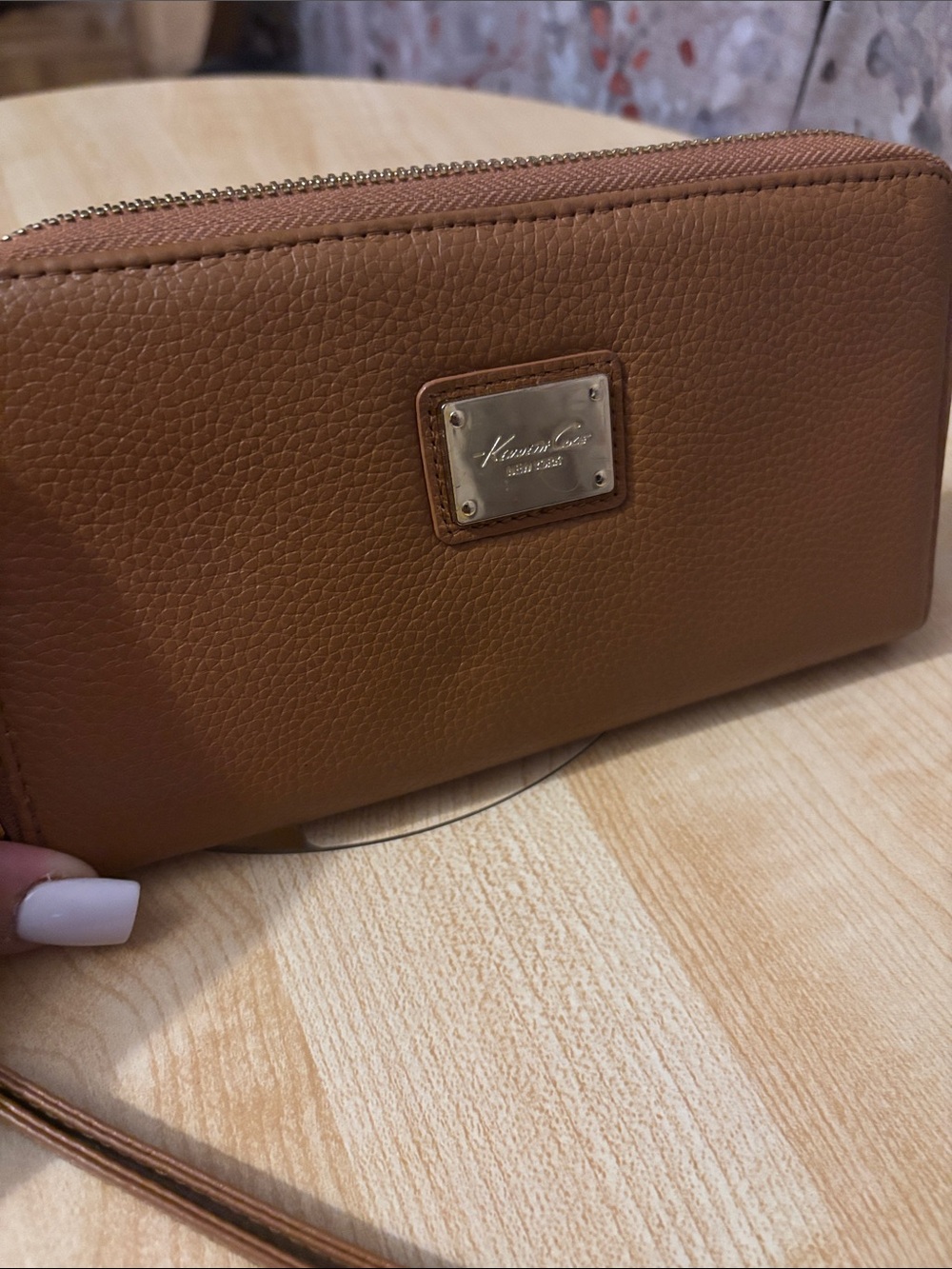 Kenneth Cole Pebbled Leather Wristlet - Cognac Brown